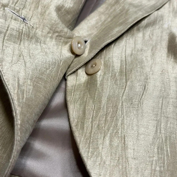 PAZ TORRAS LINEN CROPPED PEPLUM SHIMMERY GOLD COLOR BLAZER  made in Milan? - Picture 16 of 17